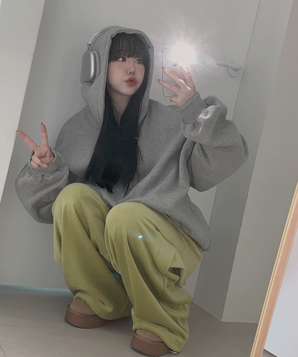 하비언니 #11630 [모델소장] 남녀공용 데일리 오버핏 하의실종 양기모 무지 후드t : 4color