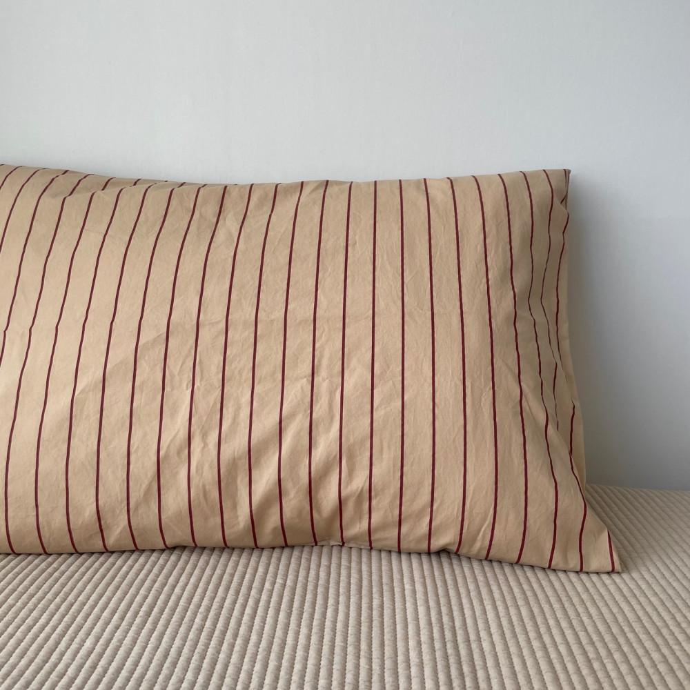 Thin stripe pillow cover khaki / brown 60수 베개커버