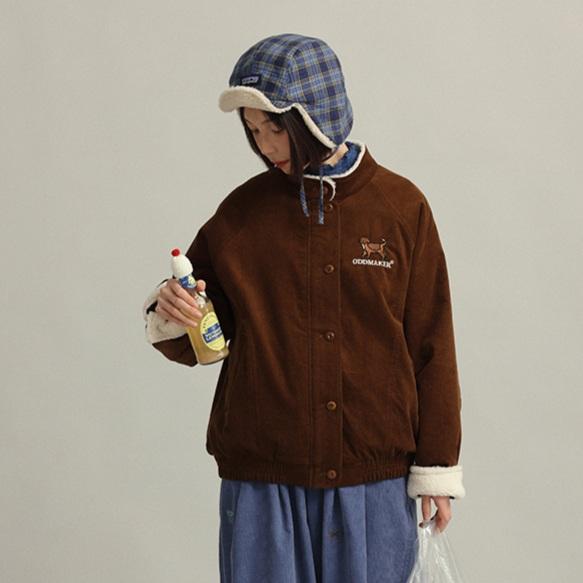 ODD MAKER 골덴 점퍼 차이나카라 코듀로이 브라운 오버핏 점퍼