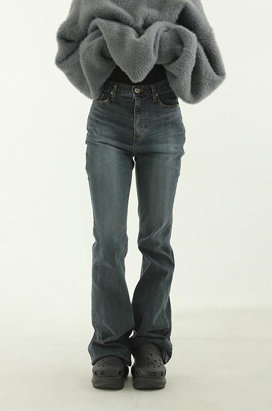 mid blue boot-cut washed jean