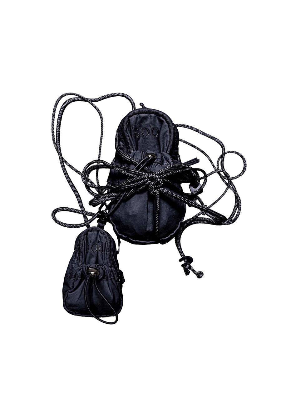 DOUBLE POCKET STRING CROSS BAG BLACK