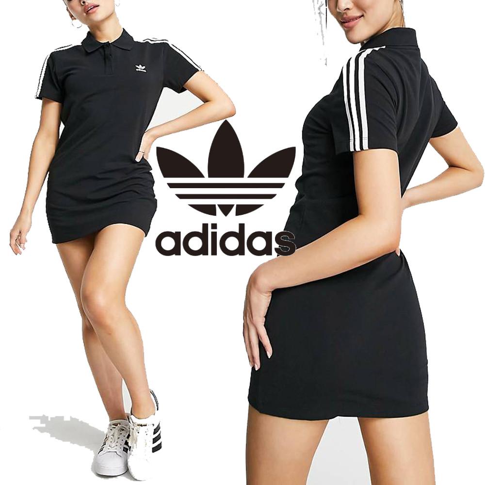 아디다스 오리지널 여성 폴로 삼선 원피스 블랙