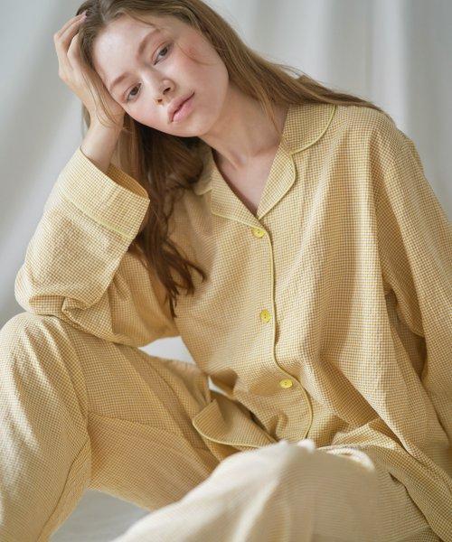 [W/M] 데일리 옐로우 잔체크 긴팔 커플 잠옷