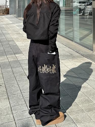 [Unisex,커플룩 강추]남녀공용 와이드 불꽃 더블 캔버스 벌룬 팬츠