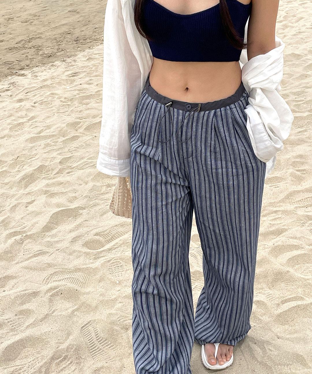 에이제로핏 [터졌다❤️‍🔥] 미누 스트라이프 스트링 여름 린넨 와이드 팬츠 (3colors)