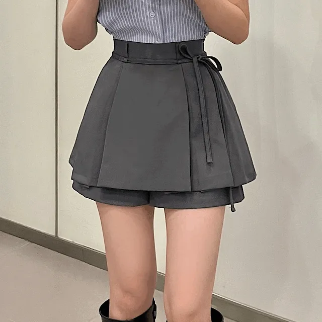 [자체제작][벨트set] 아토 핀턱 와이드 밴딩 미니 스커트 팬츠 (치마바지,핀턱스커트,밴딩스커트,팬츠,숏팬츠,벨트팬츠,벨트스커트,슬랙스,슬랙스반바지,핀턱슬랙스,반팬츠,핀턱팬츠,핀턱반바지,핀턱숏팬츠,밴딩밴츠,여름반바지,반바지,미니스커트,핀턱미니스커트)