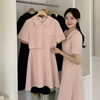 op15745 (링클프리O/2기장/여름하객룩/10등신비율) 아로엔 카라 쫀쫀 2기장 플레어 원피스
