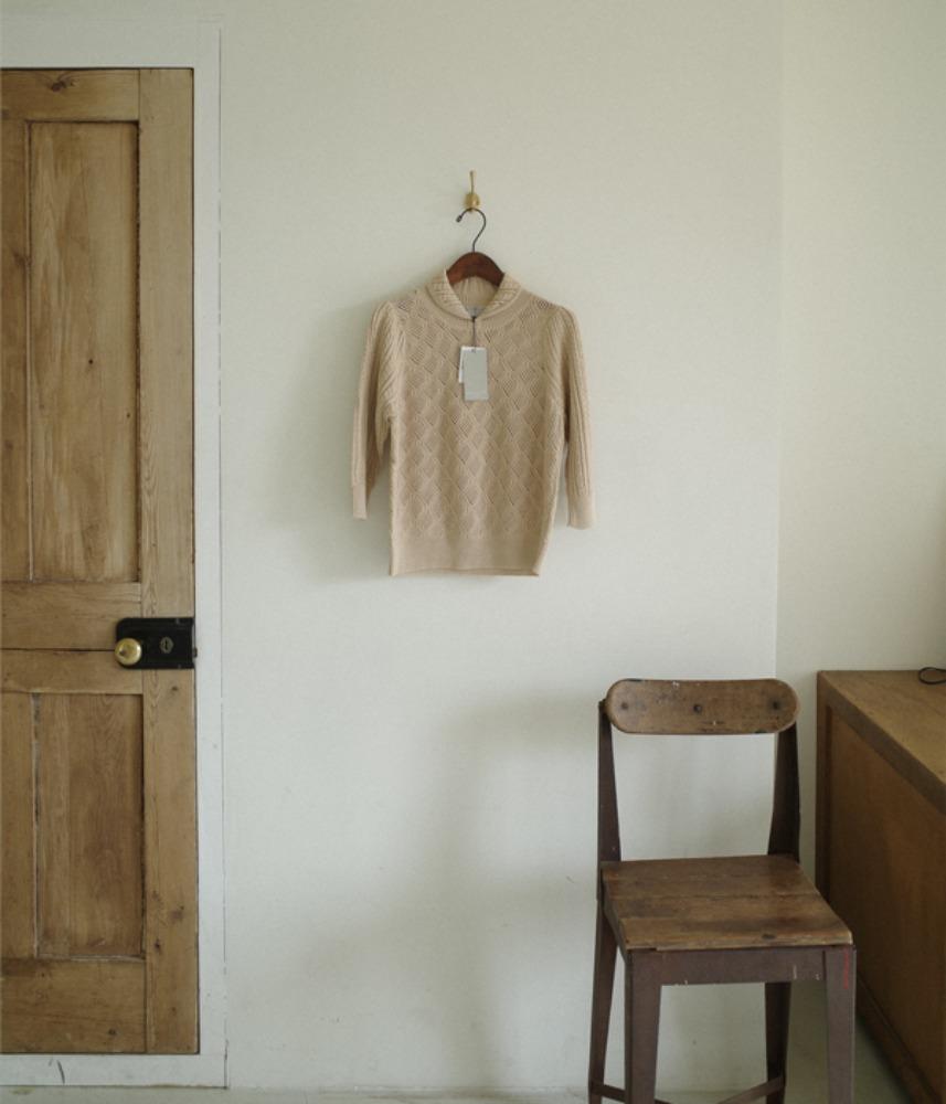 [AUDREY] [Audrey and John Wad]  round collar patterned cotton knit / 3 colors