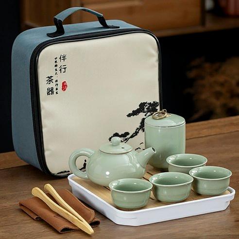 여행용 다기 세트, 그린, 다관 + 찻잎통 +..., 1개