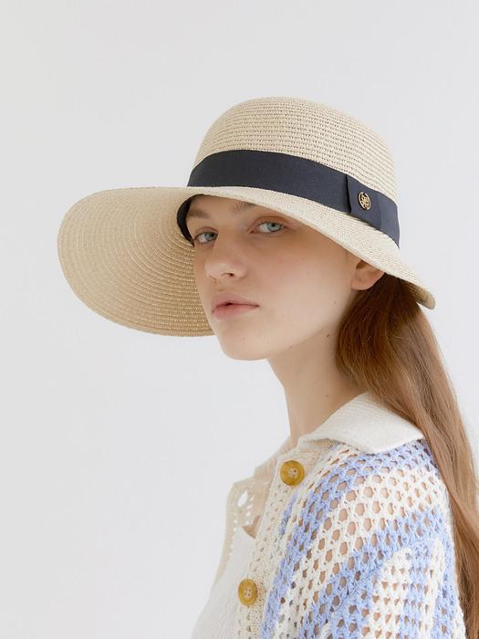 visor cloche logo pendant raffia cap (C013_ivory)