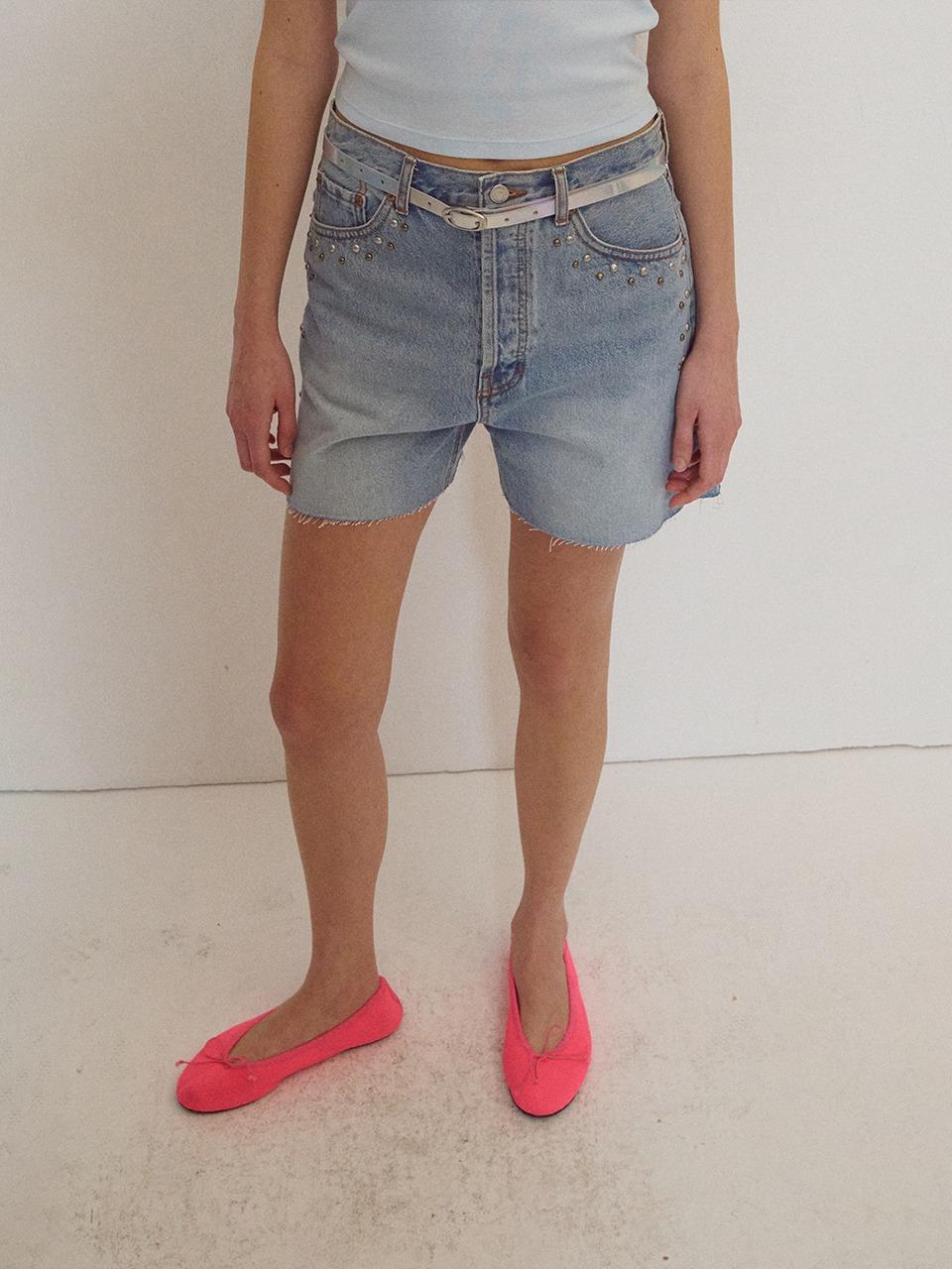 Studded Denim Shorts_Light Blue