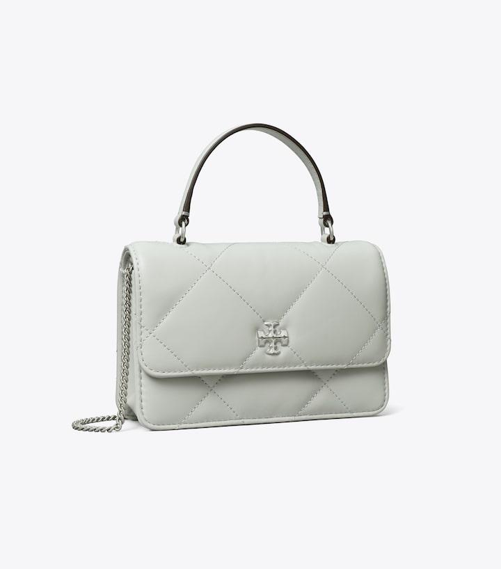 Kira Diamond Quilt Mini Top Handle Chain Wallet - Light Titanium