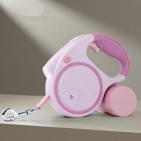 딩동펫 반려동물 2in1 라이트 풉백수납 자동 리드줄, 핑크, 길이 5m, 1개