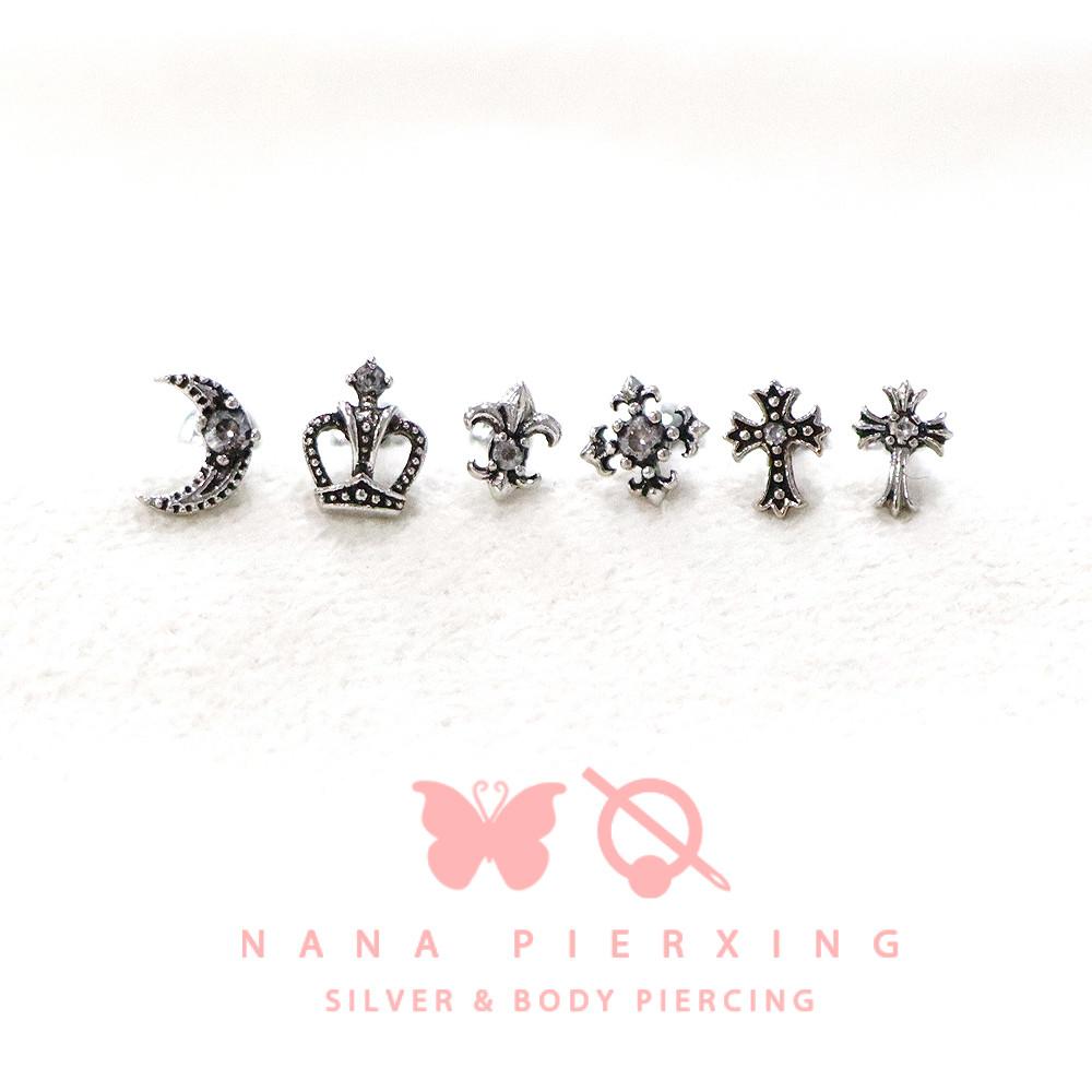 미니 엔틱 6종 피어싱, 귀걸이 ( 달, 왕관,  보이스카우트, 정십자가, 미니십자가2종 )