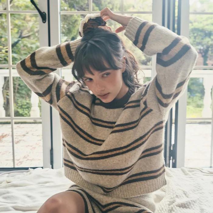 Mellow multi stripe knit_Beige(OC25-KN13)