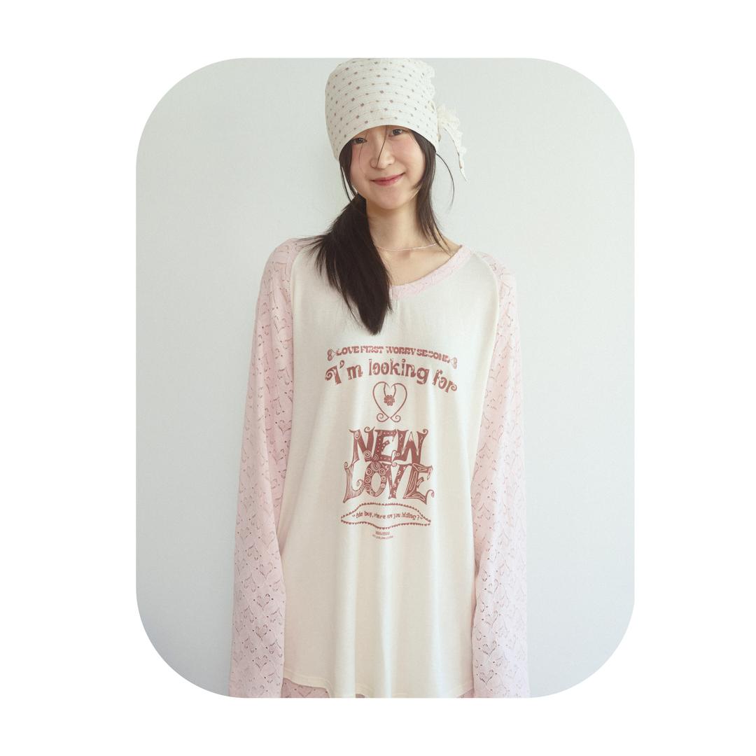 NEW LOVE t-shirts pink lace
