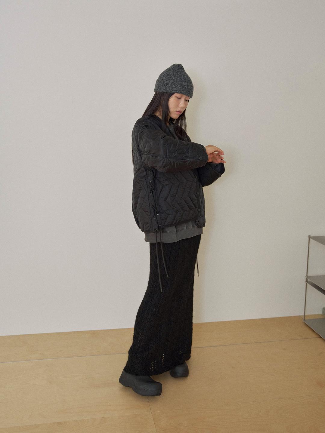 사이드 슬릿 퀼팅 점퍼 - 블랙