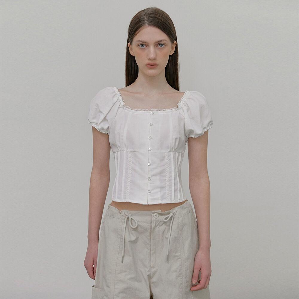 Lace Pintuck Blouse, White