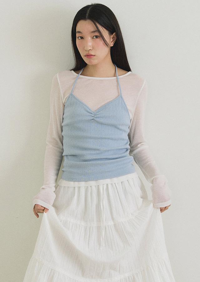 layered halter neck top set-ivory/s.blue