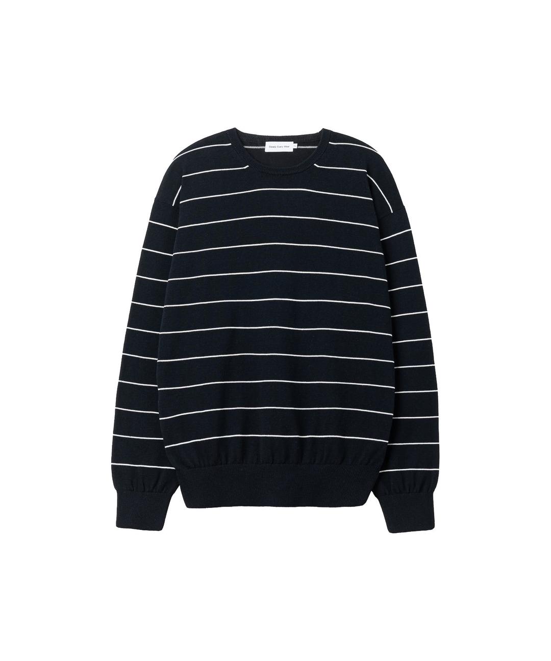 코튼 라운드 넥 스트라이프 니트 (다크 네이비)
