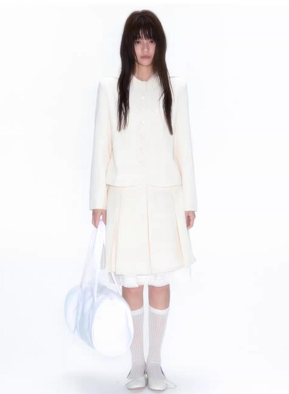 NECY STUDIO Wing Sailor Jacket & Pleats Skirt Set-up