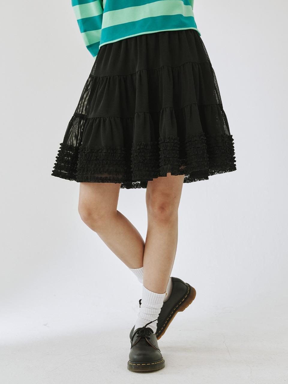 [PLZPROJECT]MESH SKIRT, BLACK