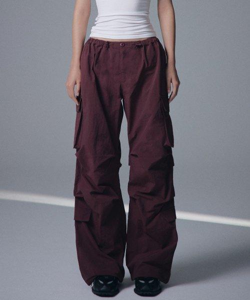 W Parachute Nylon Cargo Pants - Wine