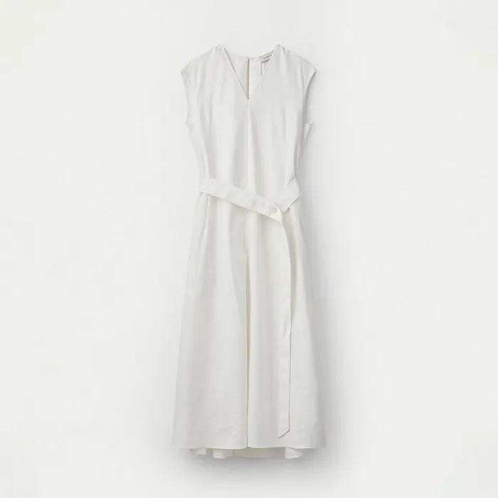 Back Pleats Linen Dress_Off White