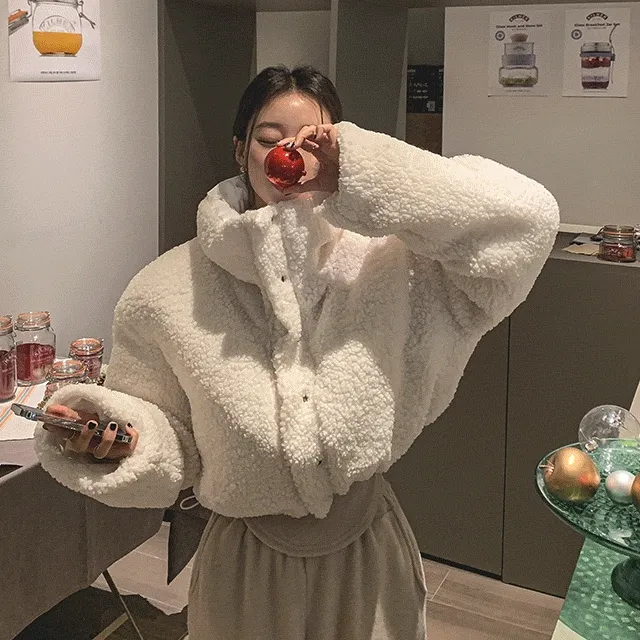 (베이지/아이보리~당일발송)포오니 양털 리버시블 패딩 점퍼