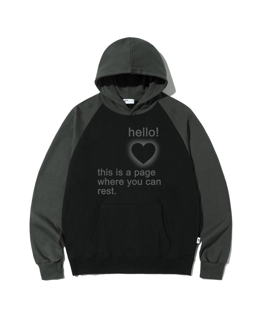 유 캔 레스트 프린트 래글런 배색 후드티 블랙