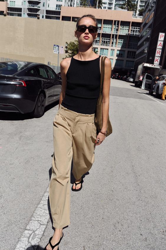 골지 니트 홀터넥 탑