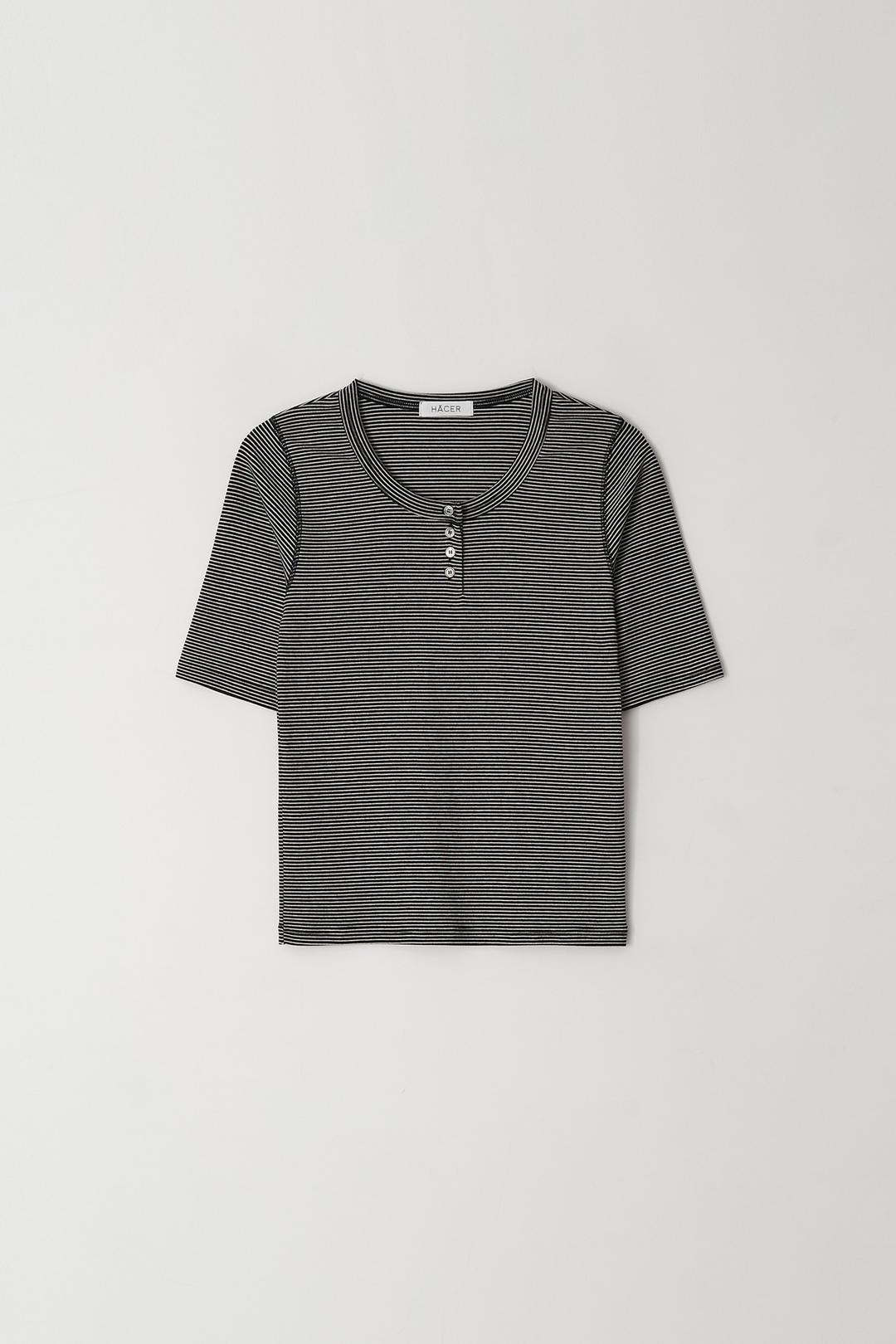 Stripe Henri Neck Half T-Shirt