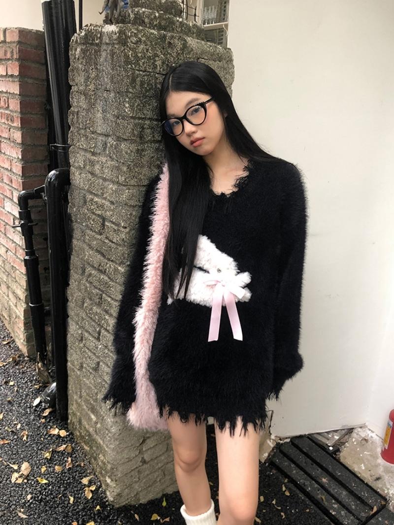 드레보루조 래빗 앙고라 빈티지 라운드 니트