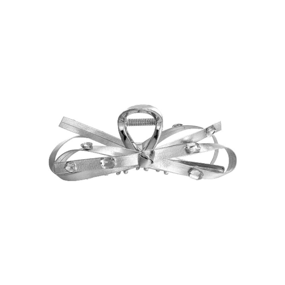 Silver ribbon hairpin 실버 리본 집게핀 헤어핀 큐빅 가죽 메탈 빅  클립 헤어 y2k 키치 하이틴