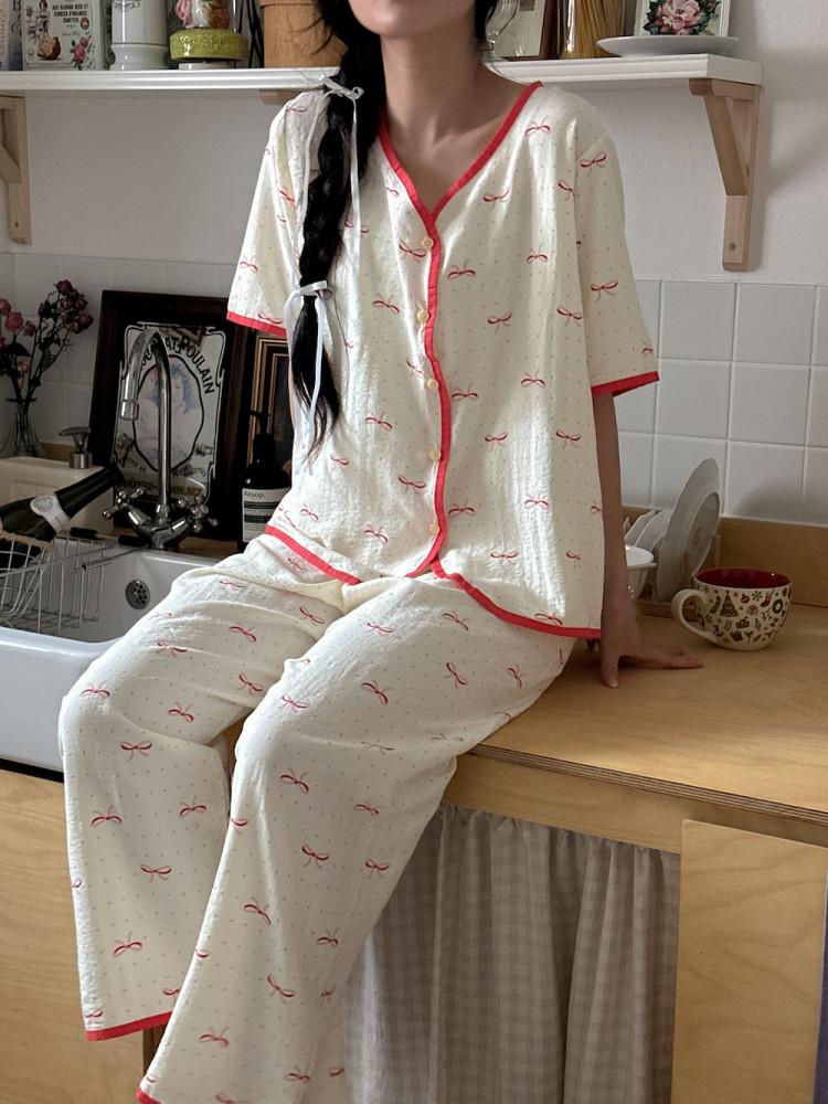 빅사이즈 여름 반팔 긴바지 얇은 시원한 귀여운 잠옷 파자마