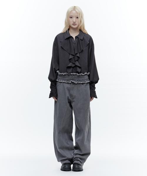 BELTED ENGINEERED JEANS WITH FRILL BELT PURPLE