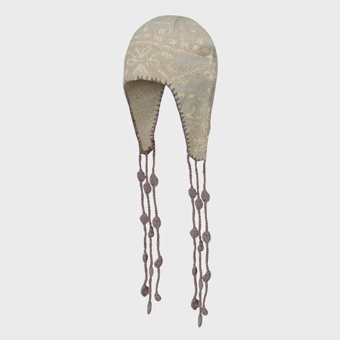 Sequin Nordic Earflap Beanie Milk Tea