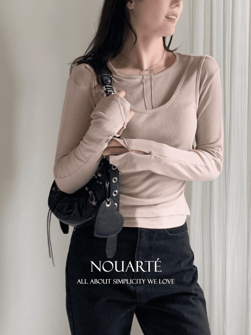123앙드트와 [NouArté]  소르테 텐셀 소프트 레이어드 탑 (모카, 핑크 베이지)