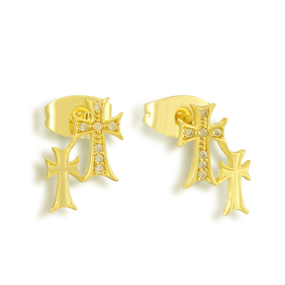 Double Cross Me Studs - Gold