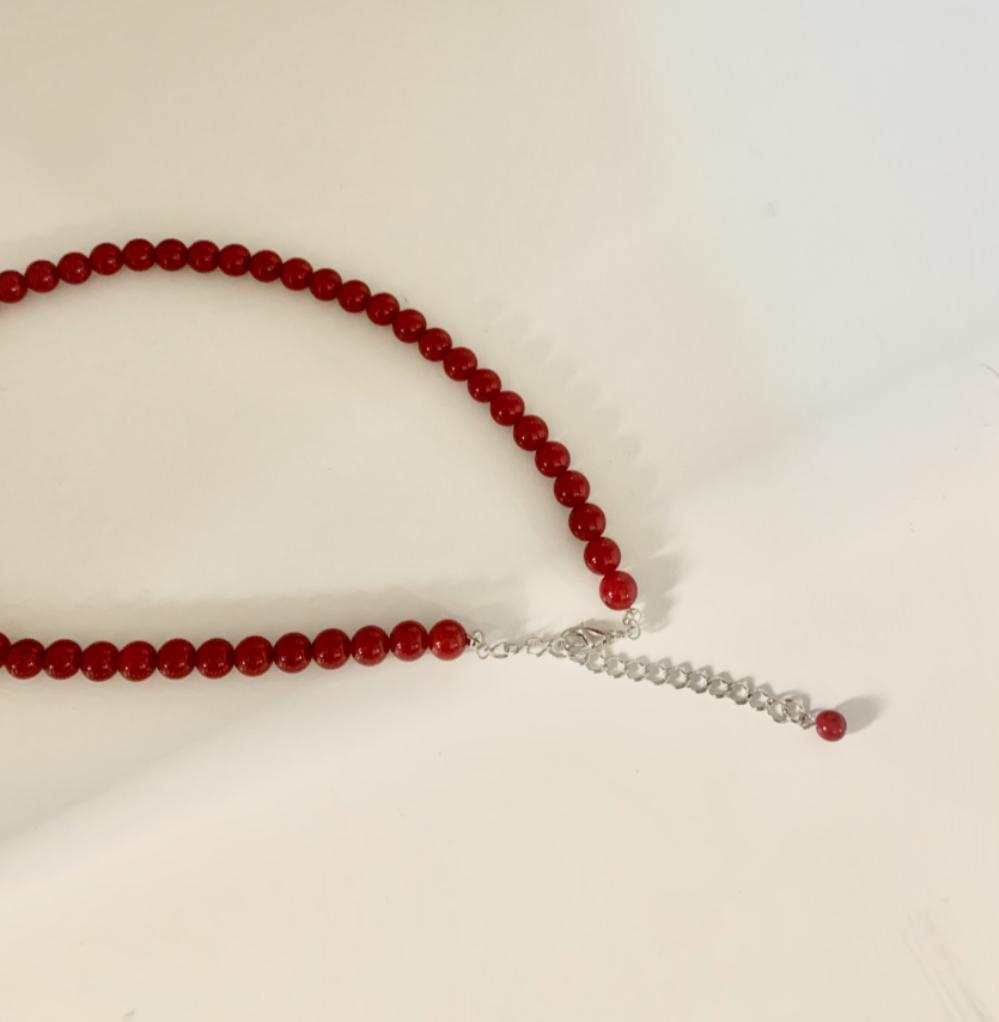 솔리프 (4/6/8/10mm)딥 레드 네크리스 레드 블랙 비즈 원석 구슬 진주 목걸이