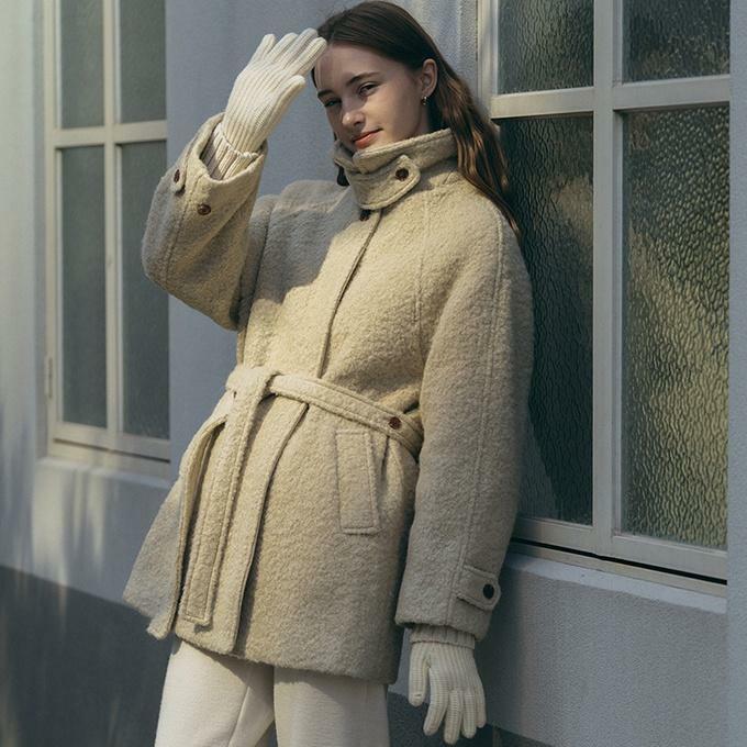 Boucle belted coat - Ivory