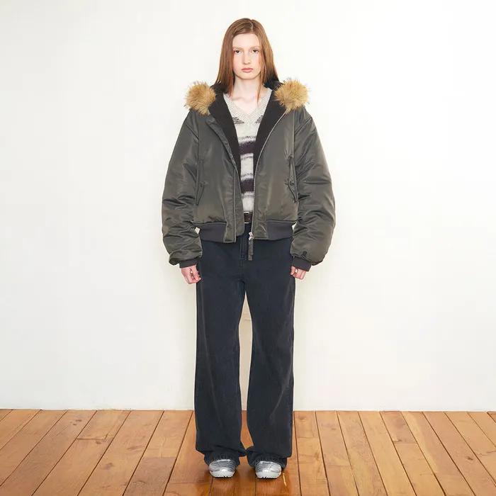 HOODED BOMBER JACKET_KHAKI BROWN_LC254JP01K3