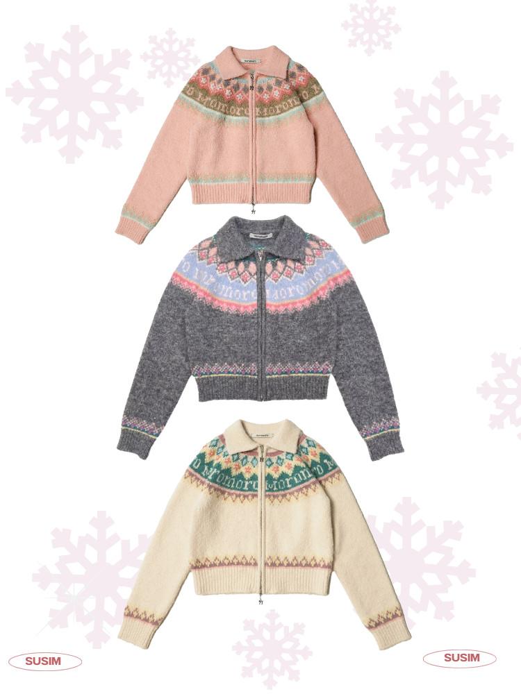 수심 Snow zip-up Sweater(5 Type) 스노우 집업 스웨터 니트 울 겨울