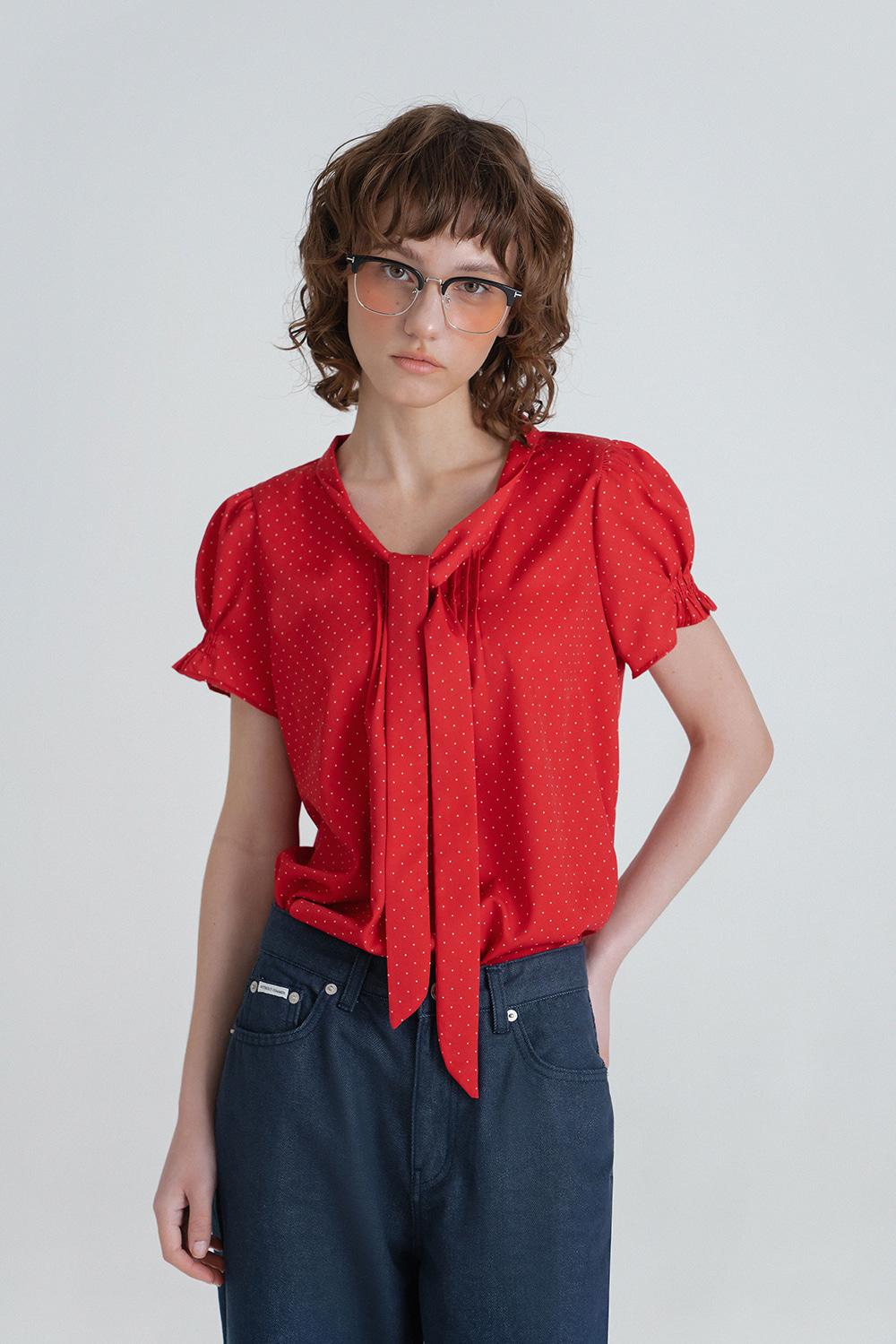 Dot button blouse_red