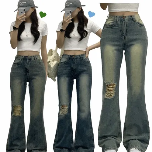 *신상*[빈티지힙/숏,롱/~XL] 웰던 세미 부츠컷 빈티지 워싱  데님 팬츠 찢청 트임 청바지 간절기