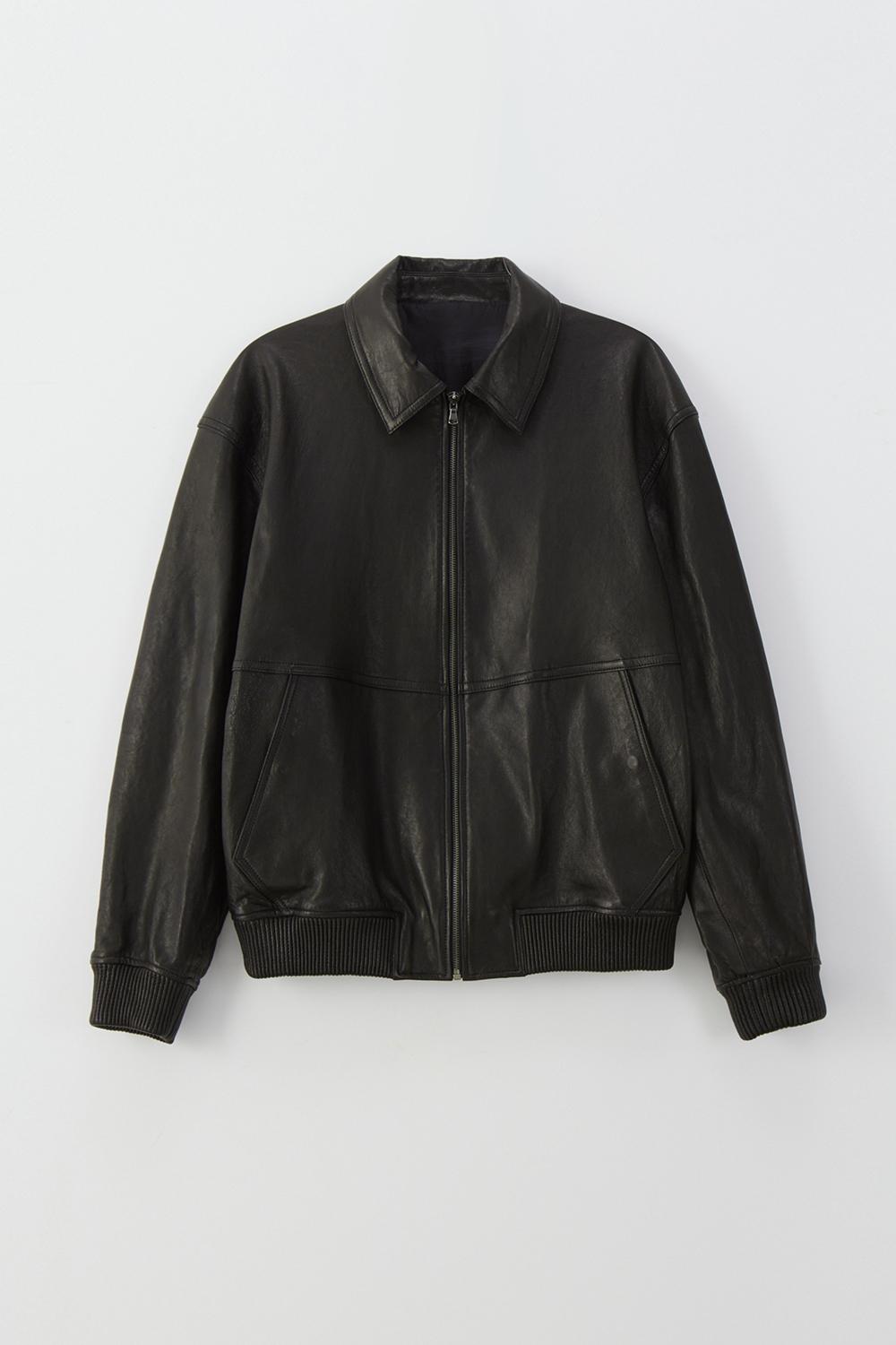 Lambskin leather blouson jacket_black