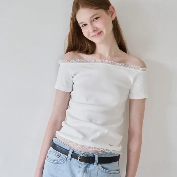 OFF SHOULDER LACE T-SHIRT - WHITE