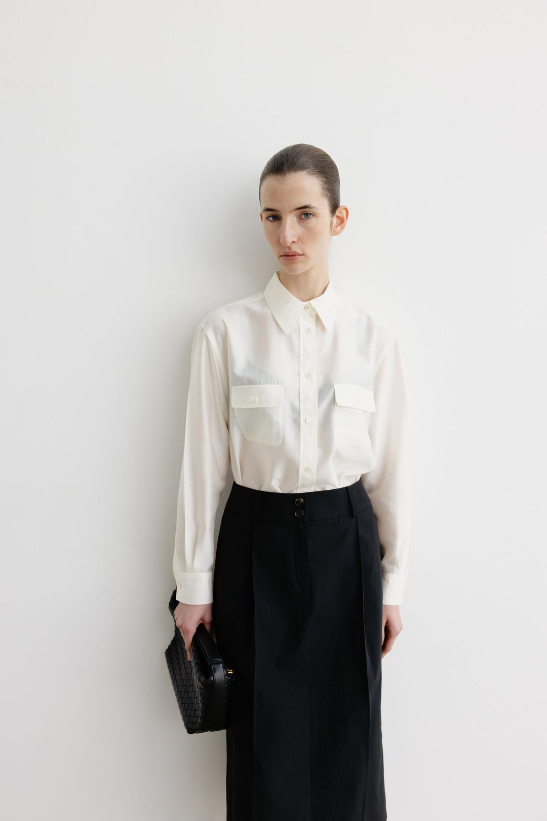 Out-pocket oganza blouse_ivory