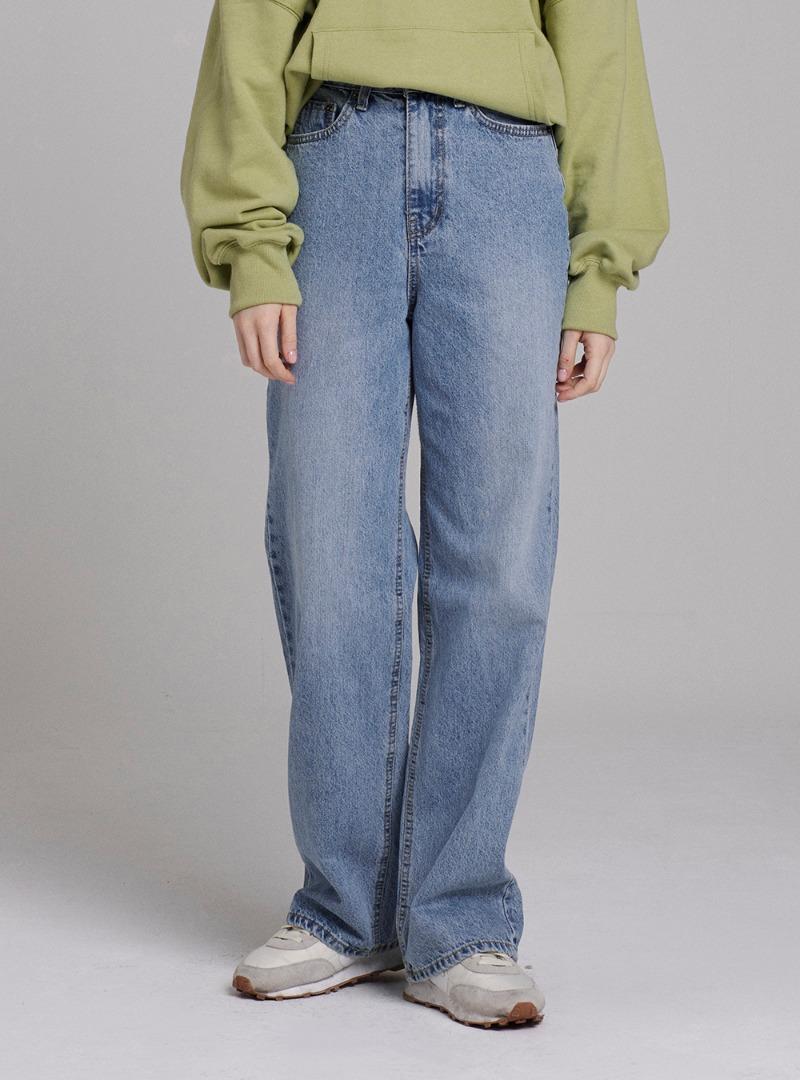 [CONA 9244]커버밴드 와이드 루즈 스트레이트 데님(연청)