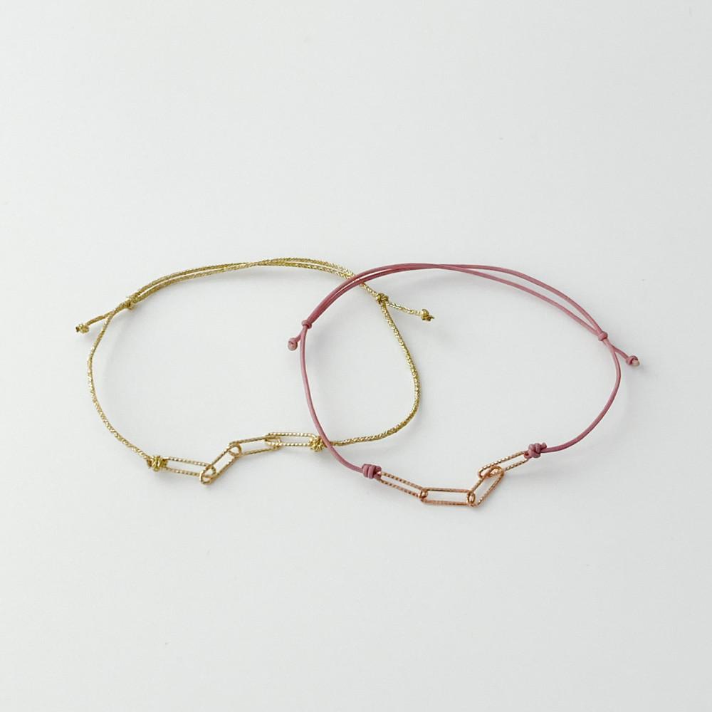 14k 컷팅 클립 끈 팔찌 - 여자 금 명품 레이어드 커플 우정 로즈골드 실